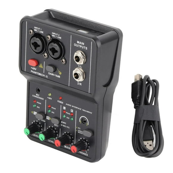NATEFEMIN 16-Bit 48kHz USB Sound Mixing Console 2 Channel Portable Audio Interface for Music and Karaoke
