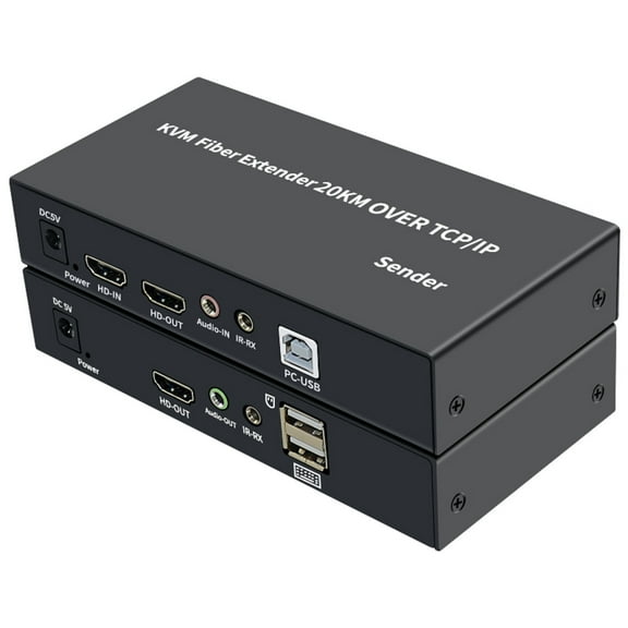 NATEFEMIN 20KM Long Range HD KVM Extender Over Fiber Single Mode SC Connect To USB For Keyboard And Mouse Control