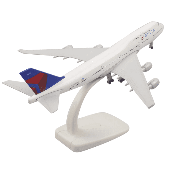 NATEFEMIN 20cm Delta B747 Alloy Aircraft Model 1/300 Scale White Grey for Collectors Display Stand Retro Elegant Noble Fashion