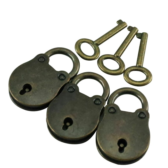 NATEFEMIN 3x Durable Antique Bronze Plated Mini Padlocks, Ideal for Securing Small Items & Craft Supplies