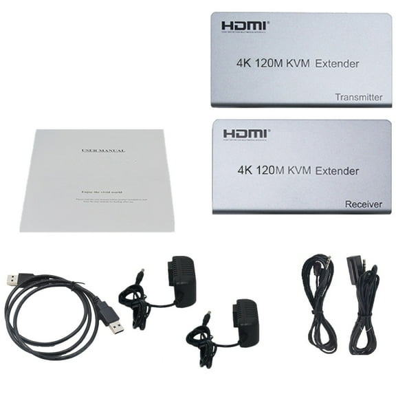 NATEFEMIN 4K HD Extender Over Cat5e/6 Cable 120M for Remote Display & Control, USB & IR Support, Loop Out