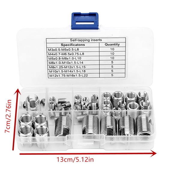 NATEFEMIN 50Pcs Slotted Self Tapping Thread Inserts Metric M3 To M16 Wear Resistance For Heavy Duty Industrial Assemblies