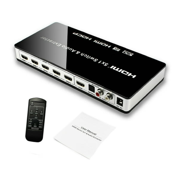 NATEFEMIN 5x1 4K HD Switch with Audio Extractor ARC HDMI Toslink RCA for PS4 PS5 Xbox TV Box Laptop PC to TV Monitor 3D Support