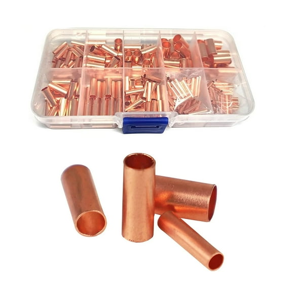 NATEFEMIN 7 Sizes Wire Ferrules Kit Wire Copper Crimp Fitting Ferrules Non Insulated Wire Connectors Electrical Cable Pin Cord End Terminals, 250PCS