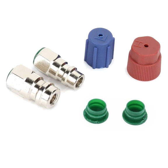 NATEFEMIN AC Retrofit Adapter Set R12 to R134A 1/4 SAE Metal Plastic Red Cap High Pressure Blue Cap Low Pressure