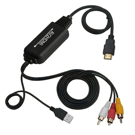 NATEFEMIN AV to HD Adapter Cable 1080P USB Powered 3 RCA to HDMI Composite Signal Plug and Play Device