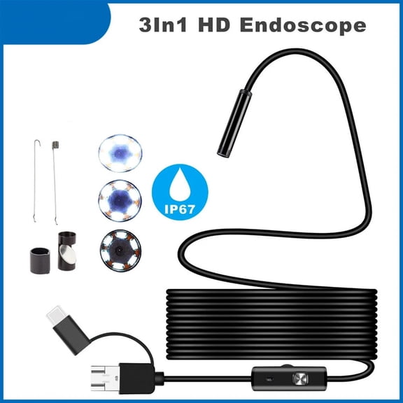 NATEFEMIN Adjustable Focus Endoscope Borescope For Automotive Cylinder Pipe Inspection 7mm Camera 2m Cable IP67 Waterproof 6 LEDs