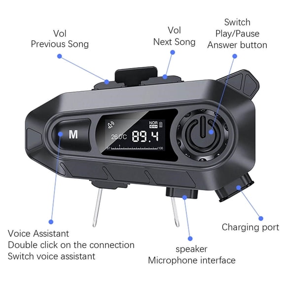 NATEFEMIN Bluetooth Helmet Earphones, 40mm Speaker IPX5 Waterproof, 1000mAh Battery for Motorcycle Daily Riding