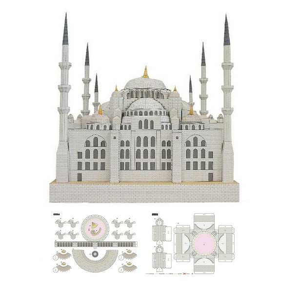 NATEFEMIN Building Model Paper Kit Blue Mosque Sudan 3D for Collectors and Hobbyists Detailed Architectural Replica 39cm