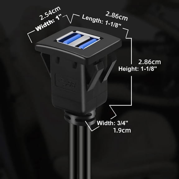 NATEFEMIN Dashboard USB 3.0 Flush Mount Cable For Car Boat Motorcycle 1m ABS Dual Port Male To Female Black Extension Accessory