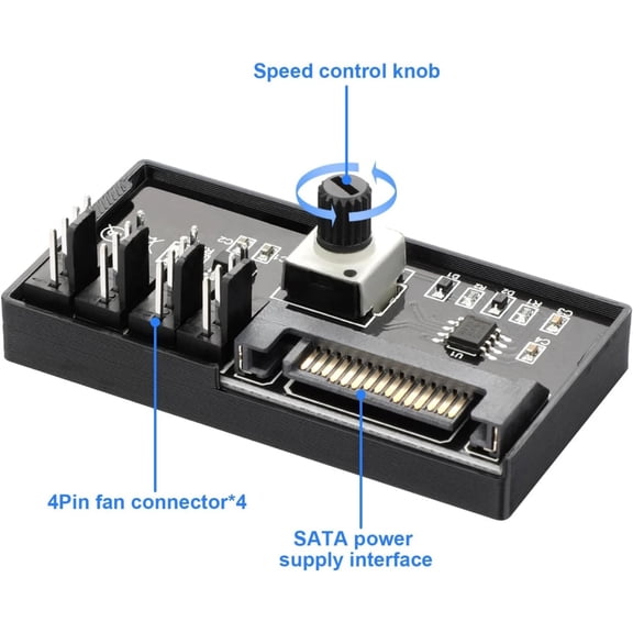 NATEFEMIN Desktop Fan Speed Controller 4 PWM Interface Manual Knob Adjustment For Computer Water Cooling System