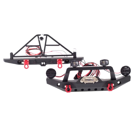 NATEFEMIN Front Rear RC Bumper With LED Lights 180mm 195mm Aluminum Alloy For 1/10 SCX10 iii AX103007 TRX4 Model Car