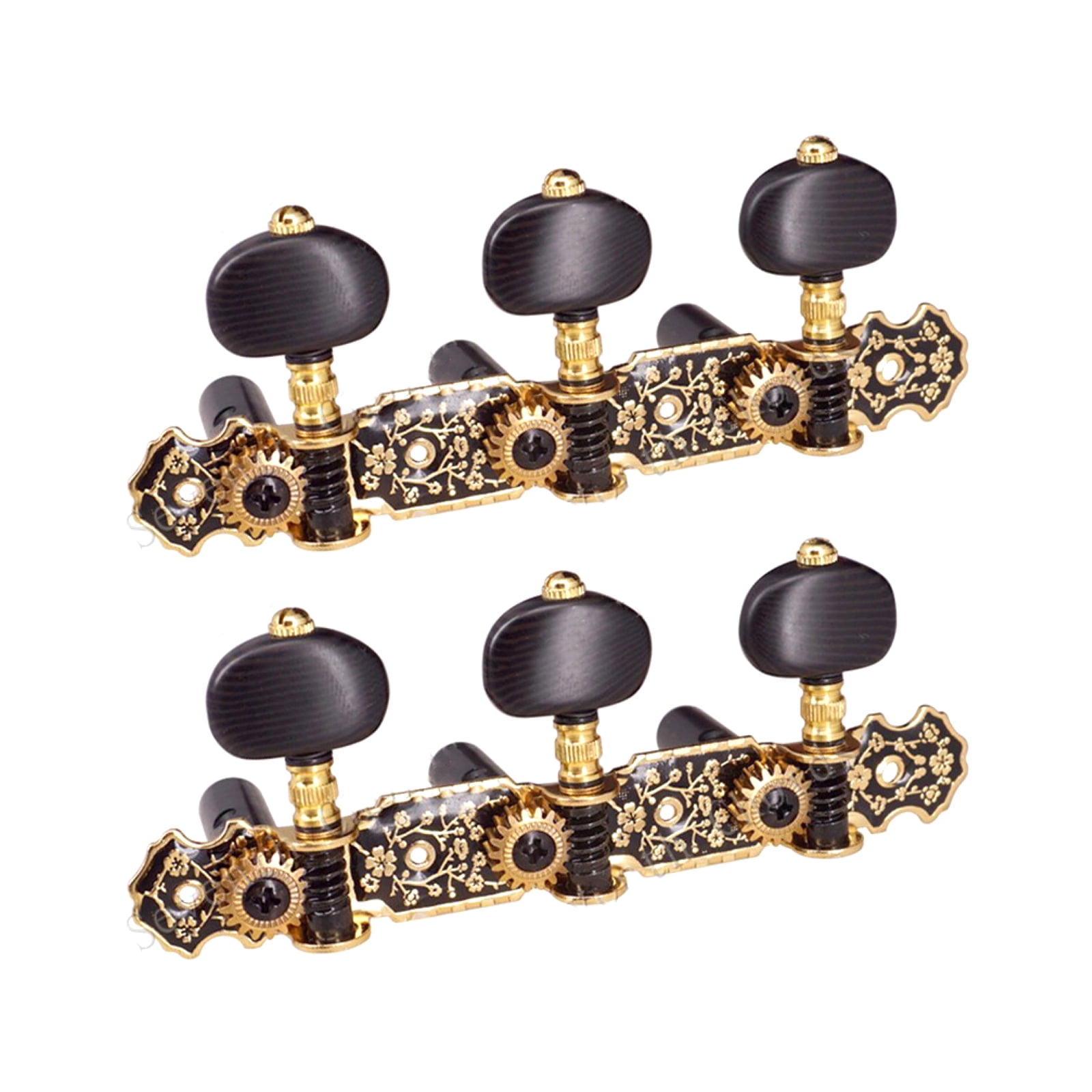 NATEFEMIN High-Quality Classical Guitar Machine Heads Tuners Gold/Black Metal & Plastic 3L/3R Smooth Action 118 Ratio Reliable Set