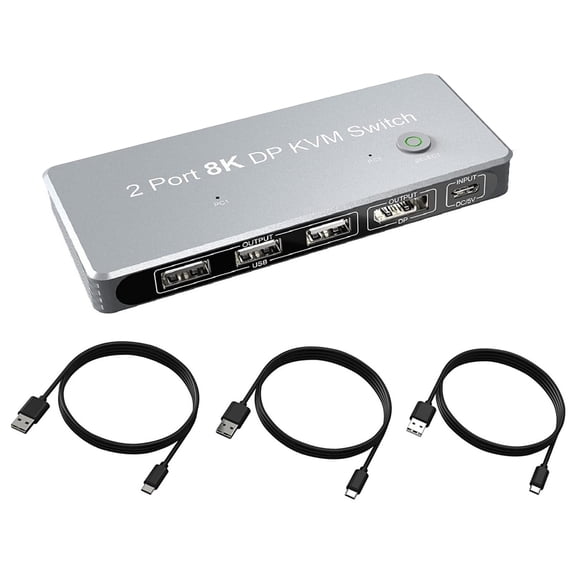 NATEFEMIN KVM Switch for Dual PC, 8K 30Hz 4K 144Hz Support, 2-Port, USB 3.0 Sharing for Peripherals