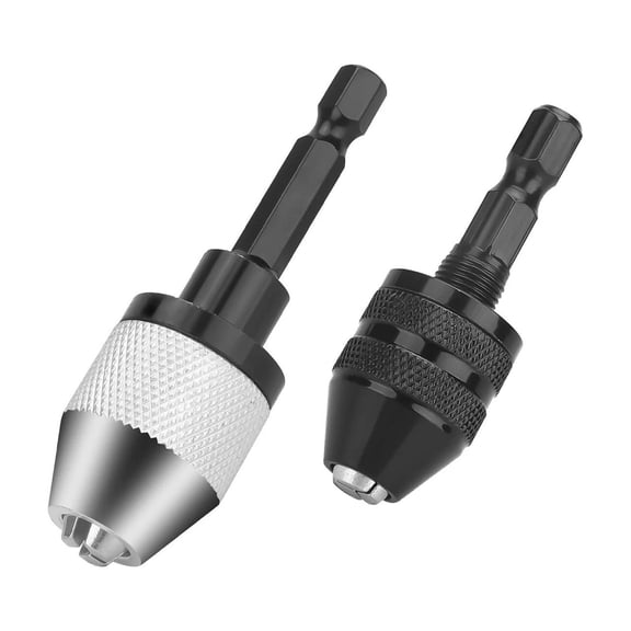 NATEFEMIN Keyless Drill Chuck Bit for Drills and Power Screwdrivers 2PCS Aluminum Alloy Silver Black 1/4 Hex Shank
