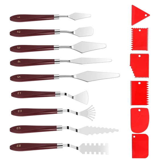 NATEFEMIN Palette Knife and Scraper Set Stainless Steel Blades Wood Handles for Acrylic Oil Painting Impasto Texture Artists Art Tool