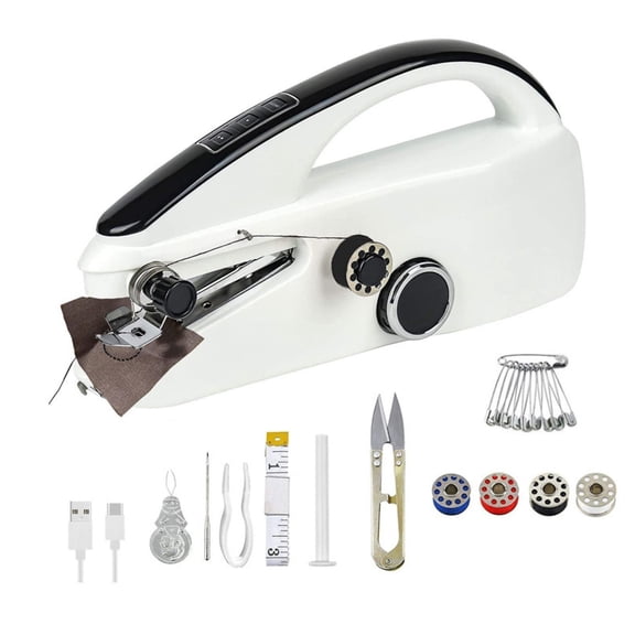 NATEFEMIN Portable Sewing Machine Set Dual Speed for Fabrics up to 1.8mm Thread Pins Scissors USB Battery Powered Lightweight
