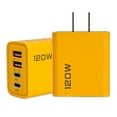 thumbnail image 1 of NATEFEMIN Portable Yellow 120W Double PD Fast Charger USB Multiport 4 Port Charging for Smartphones Tablets, 1 of 9