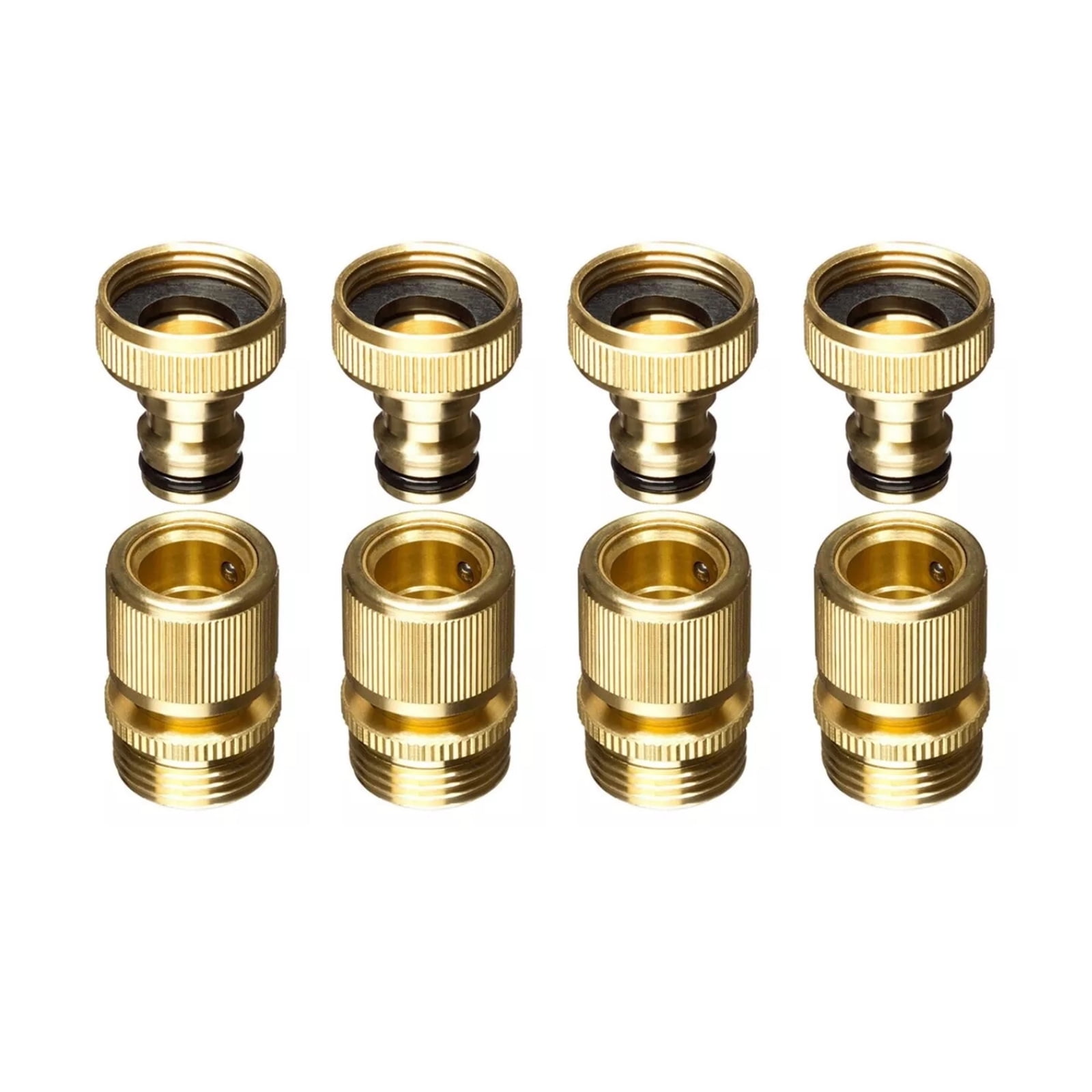 NATEFEMIN Quick Brass Connects for Garden Hose 4 Pair 3/4” GHT Standard Size Easy Insert Leak Proof Faucets Sprinklers RV Boat
