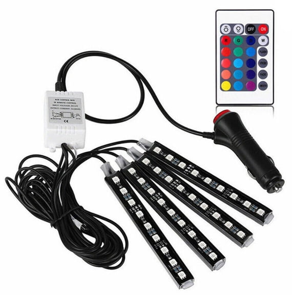 NATEFEMIN RGB LED Car Decorative Lights, 5050 SMD, 4 Bars, Remote Control, Ideal for Enhancing Car Interior Atmosphere