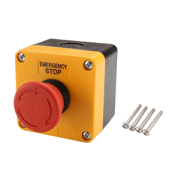 NATEFEMIN Red Mushroom Head Push Button 22mm for Dangerous Machinery Yellow Black Enclosure IP65 Waterproof 10A 660V