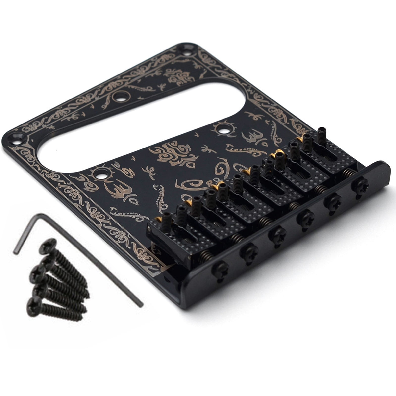 NATEFEMIN Replacement Bridge for Fender Tele Telecaster Guitar, Six Saddle Design, 52.5mm Hole Distance, Includes Wrenches and Screws