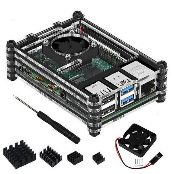 NATEFEMIN Safeguard for Raspberry Pi 4 Robust 9-Layer Acrylic Case Complete with Cooling Fan & Heatsink Kit