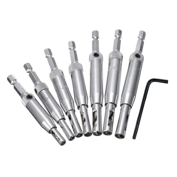 NATEFEMIN Self Centering Set Drill Bits for Hinge Install Door Hinges 7 Pc Set High Speed Steel 1/4 Hex Easy Woodworking