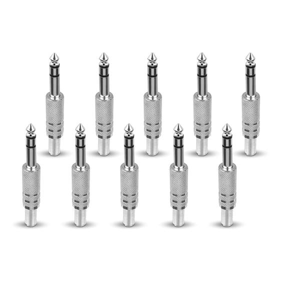 NATEFEMIN Ten Pack 1/4 TRS Audio Plug 6.35mm Metal Solder Connector Nickel Plating Speakers Microphones