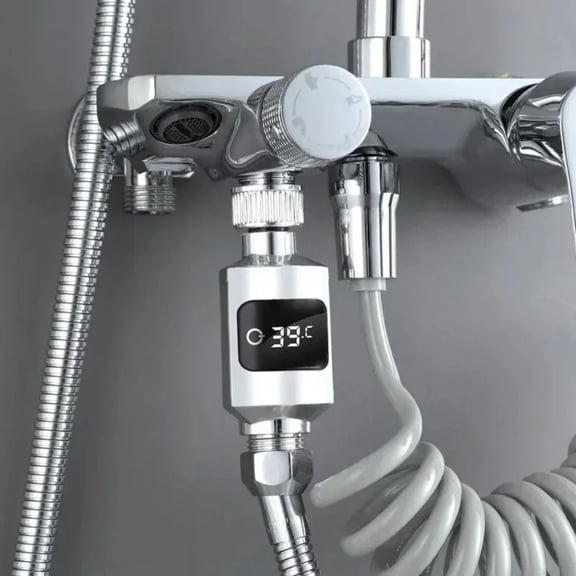 NATEFEMIN Tool-Free Inline Shower Thermometer LED Celsius Display For Standard Shower Hose Home Bathroom Safety Equipment