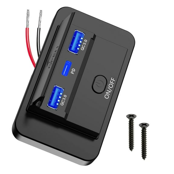 NATEFEMIN USB Charging Outlet for Car RV Boat 3 Port 12 24V QC3.0 USB C PD 30W Fast Charging Power Switch Dustproof