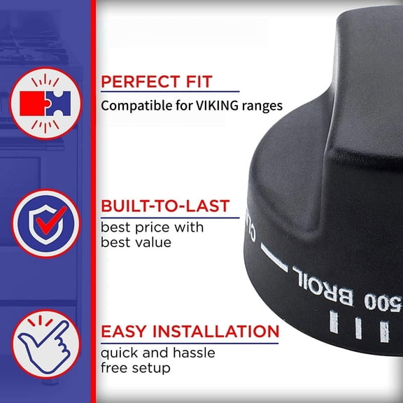 NATEFEMIN Viking Compatible Control Knob Black Plastic Temperature Mode Control Oem PB010129 811005 AP5315410