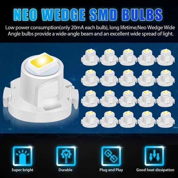 NATEFEMIN White Flat Top T4.2 Neo Wedge LED Bulb 12V DC 10mm Base For Vehicle Instrument Panel Dashboard Signal Lamp