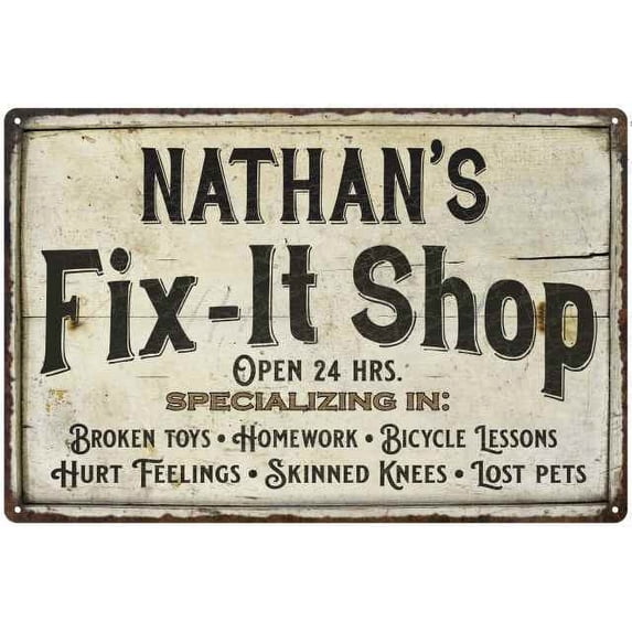 NATHAN'S Fix-It Shop Sign Grandpa Dad Wall Decor 8 x 12 High Gloss Metal 208120006111