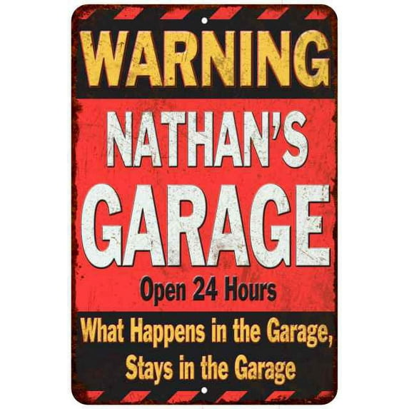 NATHAN'S Garage Warning Man Cave Wall Decor 8 x 12 High Gloss Metal 208120030111