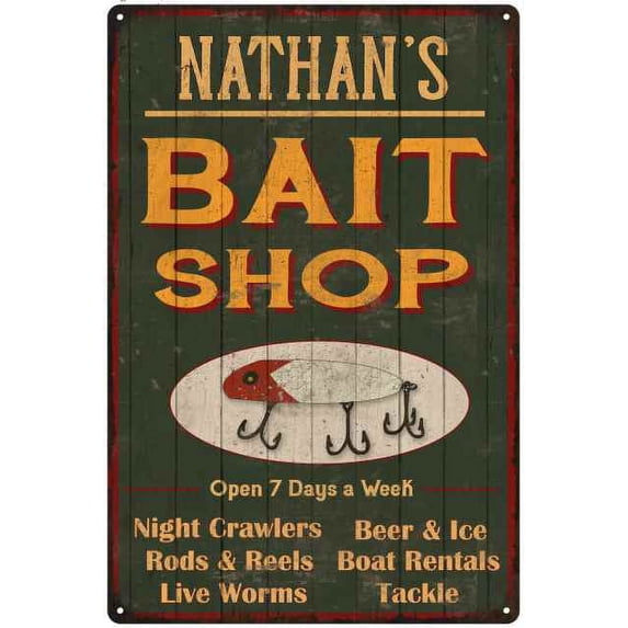 NATHAN'S Green Bait Shop Man Cave Wall Decor Gift 12x18 Metal 112180027111