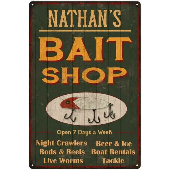NATHAN'S Green Bait Shop Man Cave Wall Decor Gift 8x12 Metal 208120027111