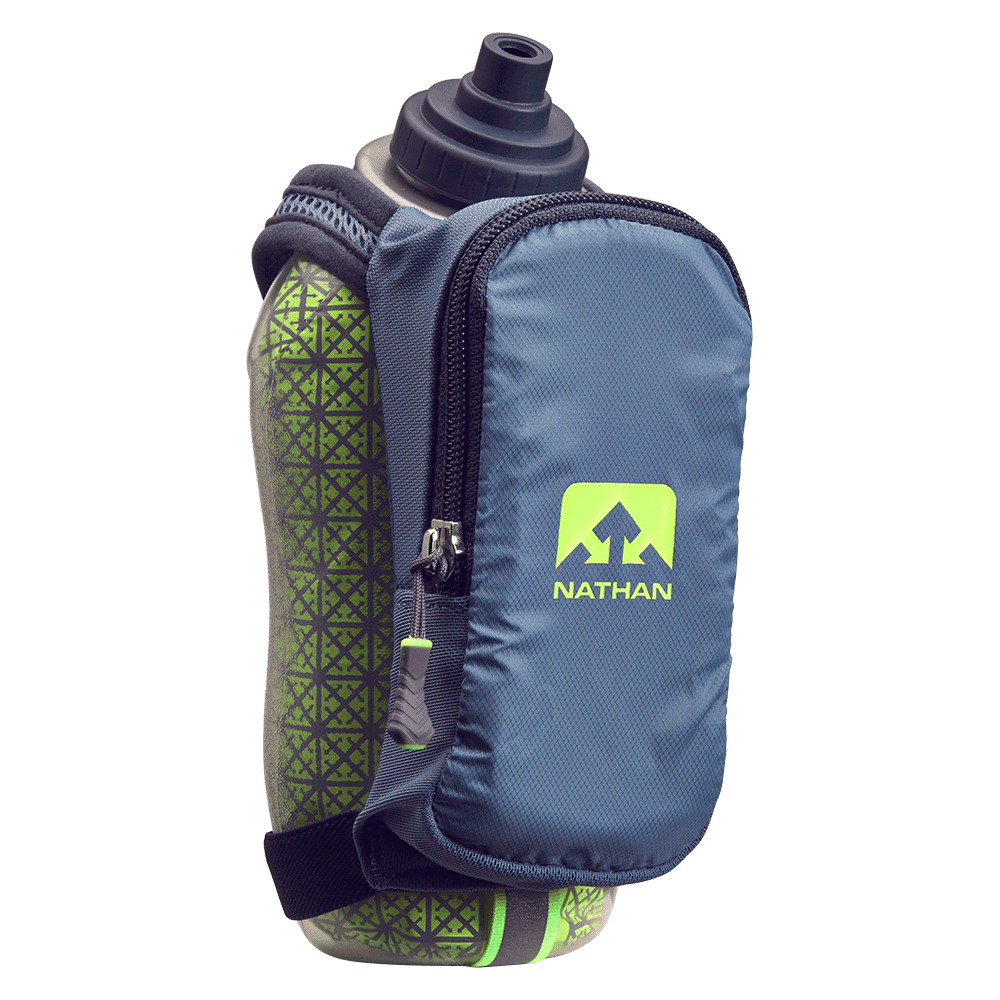 Nathan SpeedDraw Plus Insulated Flask, Handheld Running Water Bottle. Grip Free For Runners, Hiking Etc. (Black / Metallic Gold