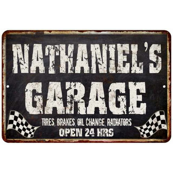 NATHANIEL'S Garage Black Grunge Sign 16 x 24 Matte Finish Metal 116240005494
