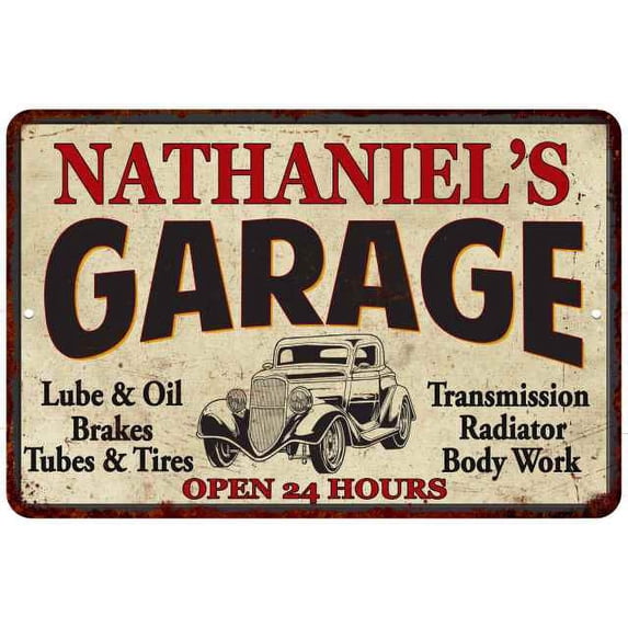 NATHANIEL'S Garage Man Cave Metal Sign Decor 8x12 208120014209