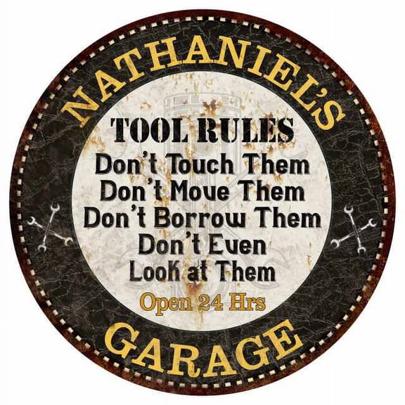 NATHANIEL'S Garage Rules 12" Round Metal Sign Garage Bar Wall Décor 200120013495