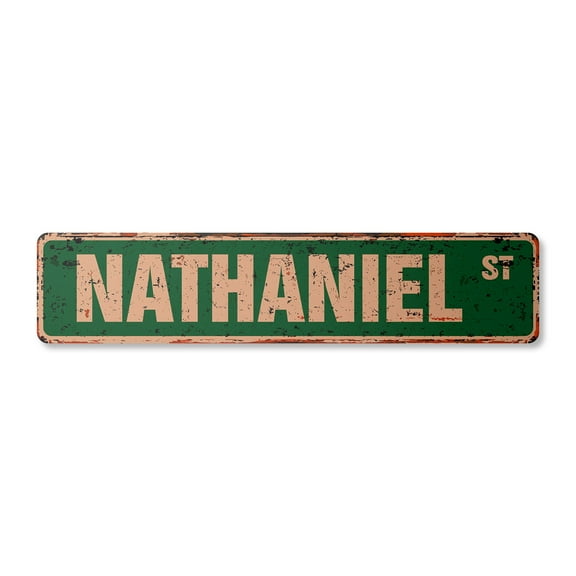 NATHANIEL Vintage Aluminum Street Sign Childrens Name Room Metal Sign rustic metal tin | Indoor/Outdoor | 18" Wide