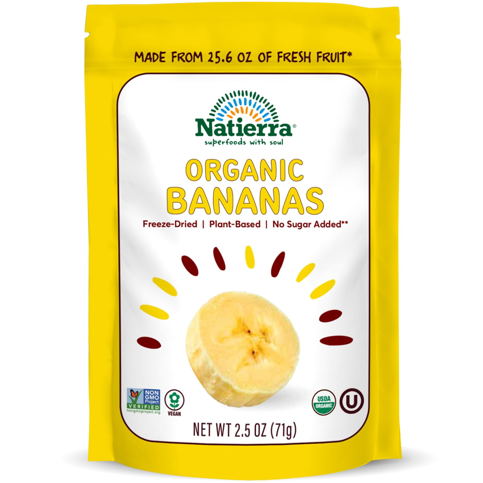 NATIERRA Organic Freeze-Dried Bananas MSF2USDA Certified Organic, Vegan & Non-GMO 2.5 Ounce (Pack of 1)