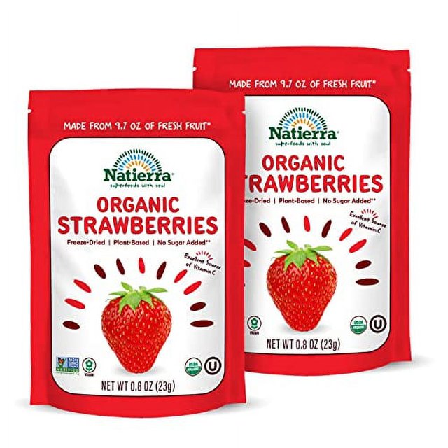 NATIERRA Organic FreezeDried Strawberries USDA Organic, NonGMO & Vegan Strawberry 0.8