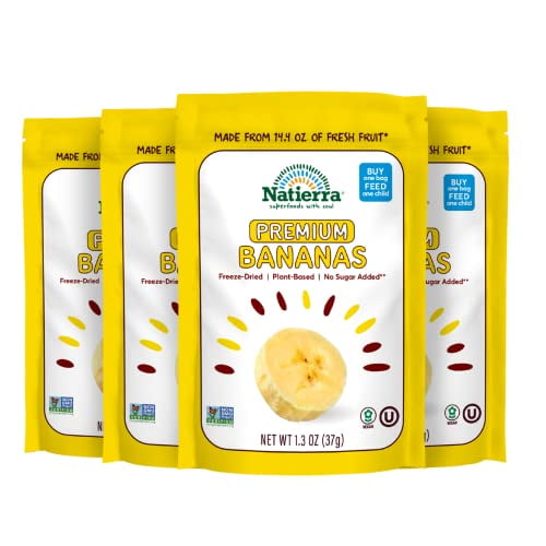 NATIERRA Premium Freeze-Dried Bananas | Non-GMO & Vegan | 1.3 Ounce (Pack of 4)