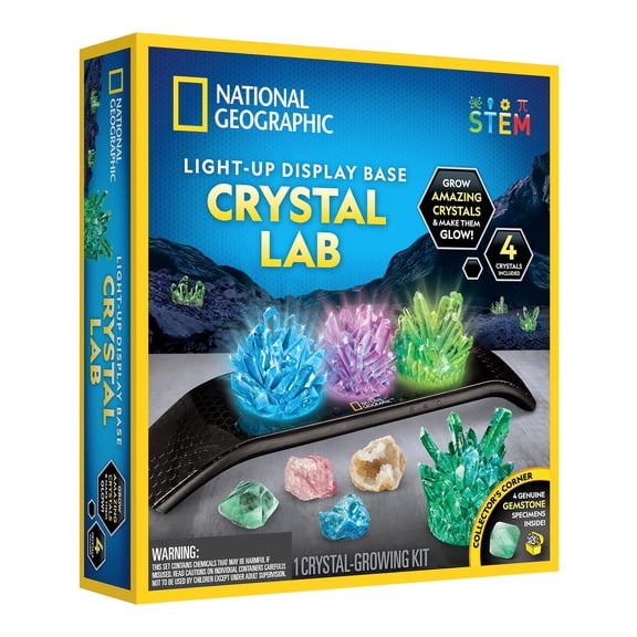 NATIONAL GEOGRAPHIC Crystal Growing Science Kit - Grow 4 Vibrant Colored Crystals with Light-Up Display Stand (For Unisex Children)