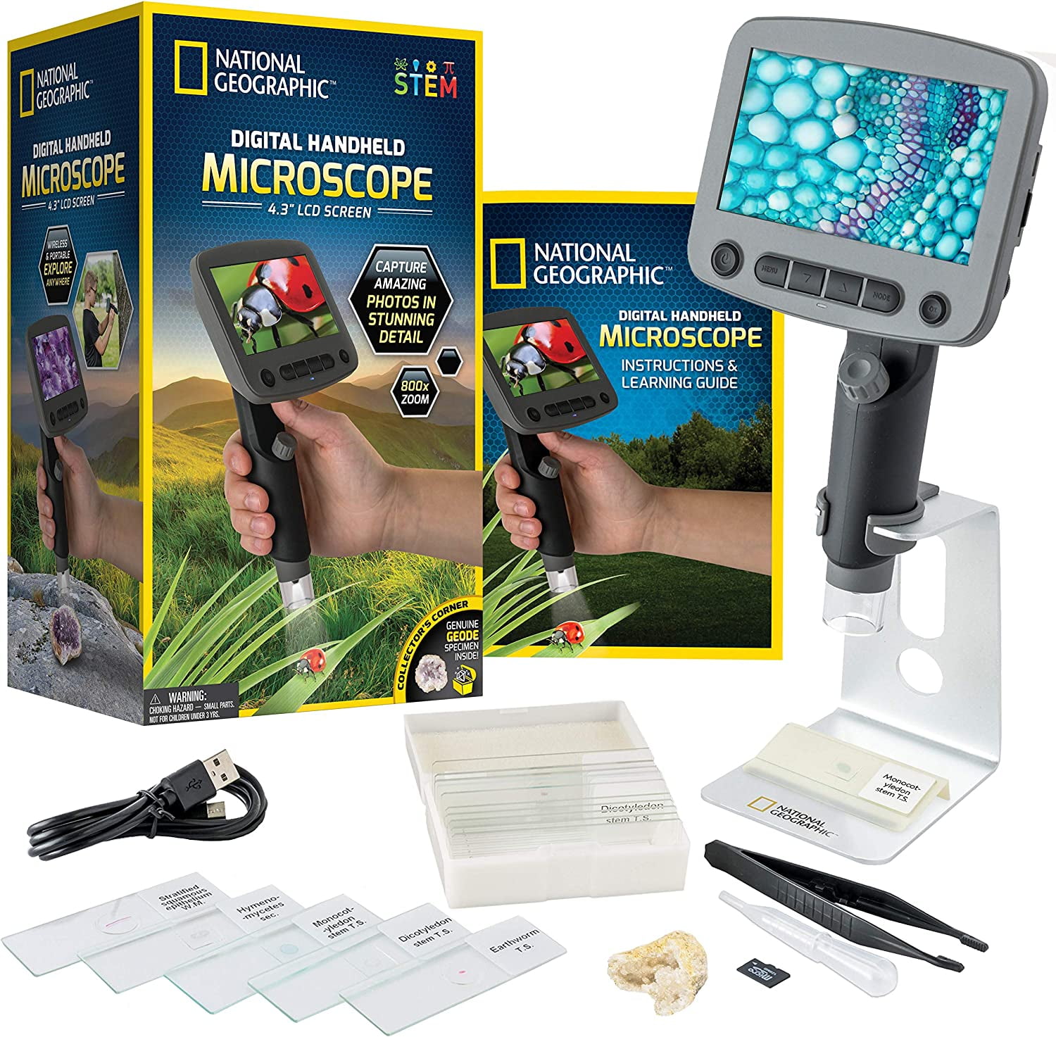 NATIONAL GEOGRAPHIC Digital Microscope for Kids 40-Piece Handheld Microscope, Lightweight, Portable, Capture 1080p Photos & Video on Micro SD Card, Tilting 4.3-Inch LCD Screen, 800x Magnification