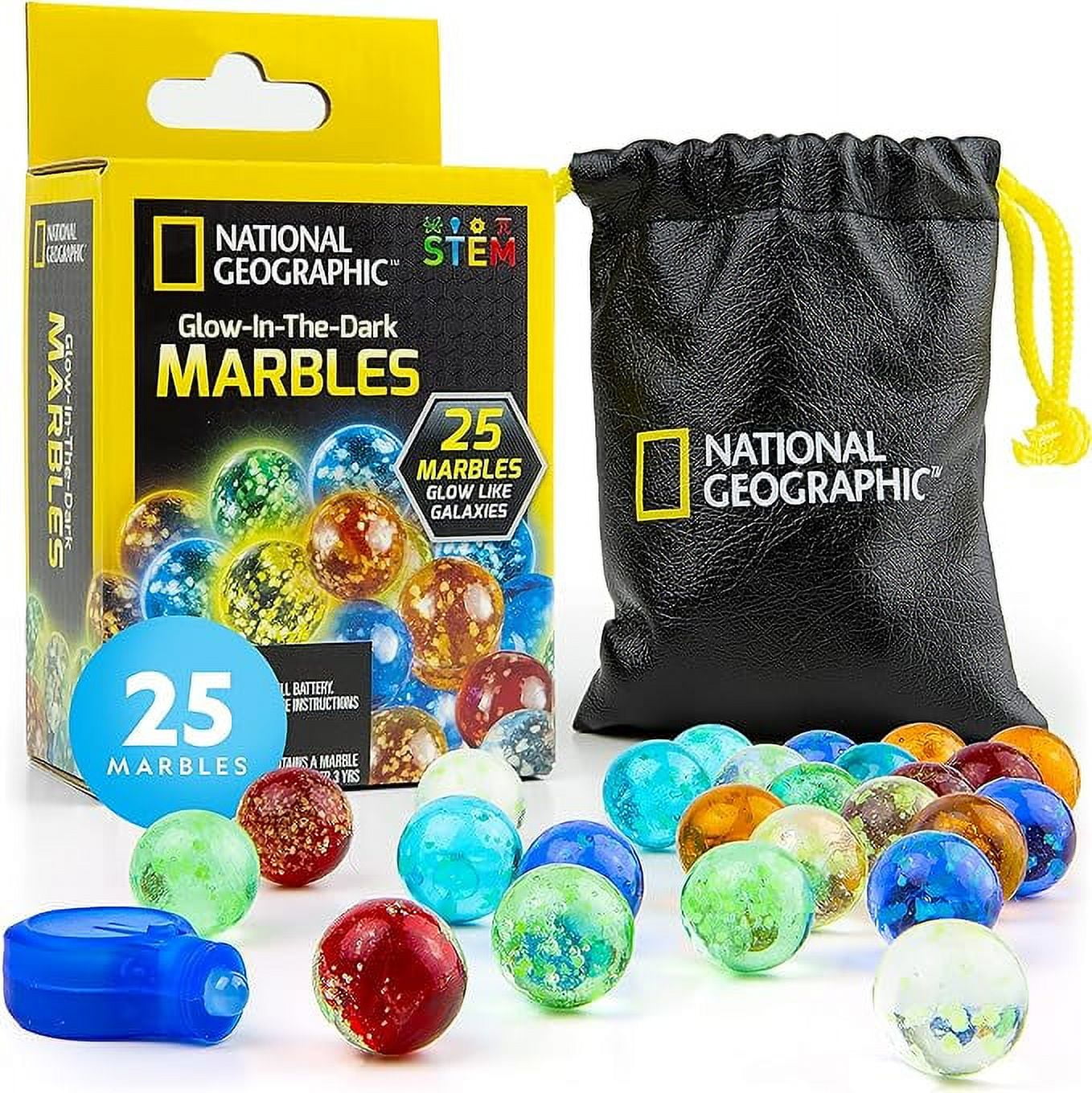 NATIONAL GEOGRAPHIC Glow in The Dark Marbles Refill 25 Glass Marbles
