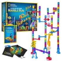 NATIONAL GEOGRAPHIC Glowing Marble Run – 115 Piece Construction Set with 25 Glow in the Dark Glass Marbles, Storage Bag, Great Creative STEM Toy for Girls and Boys