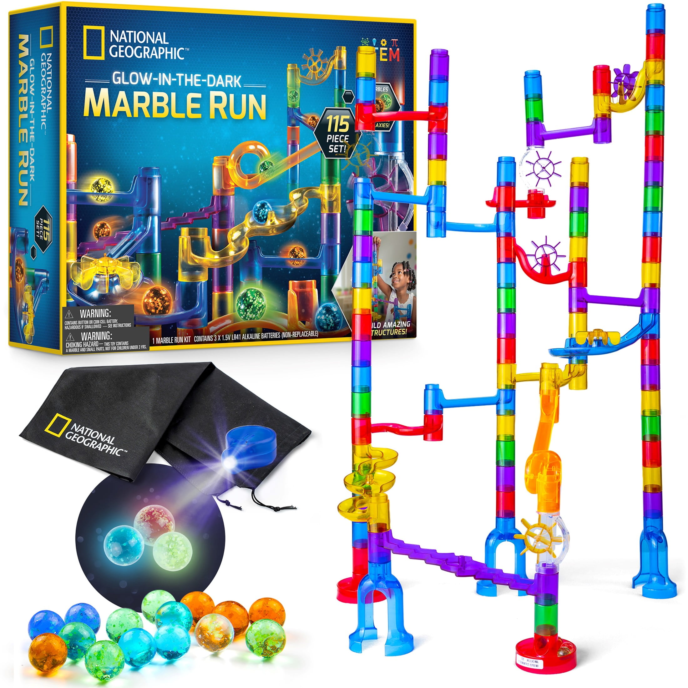Free Shipping NATIONAL GEOGRAPHIC Kids 115 Piece Glow In The Dark Marble Run for Girls and Boys 8 Years and Up Walmart